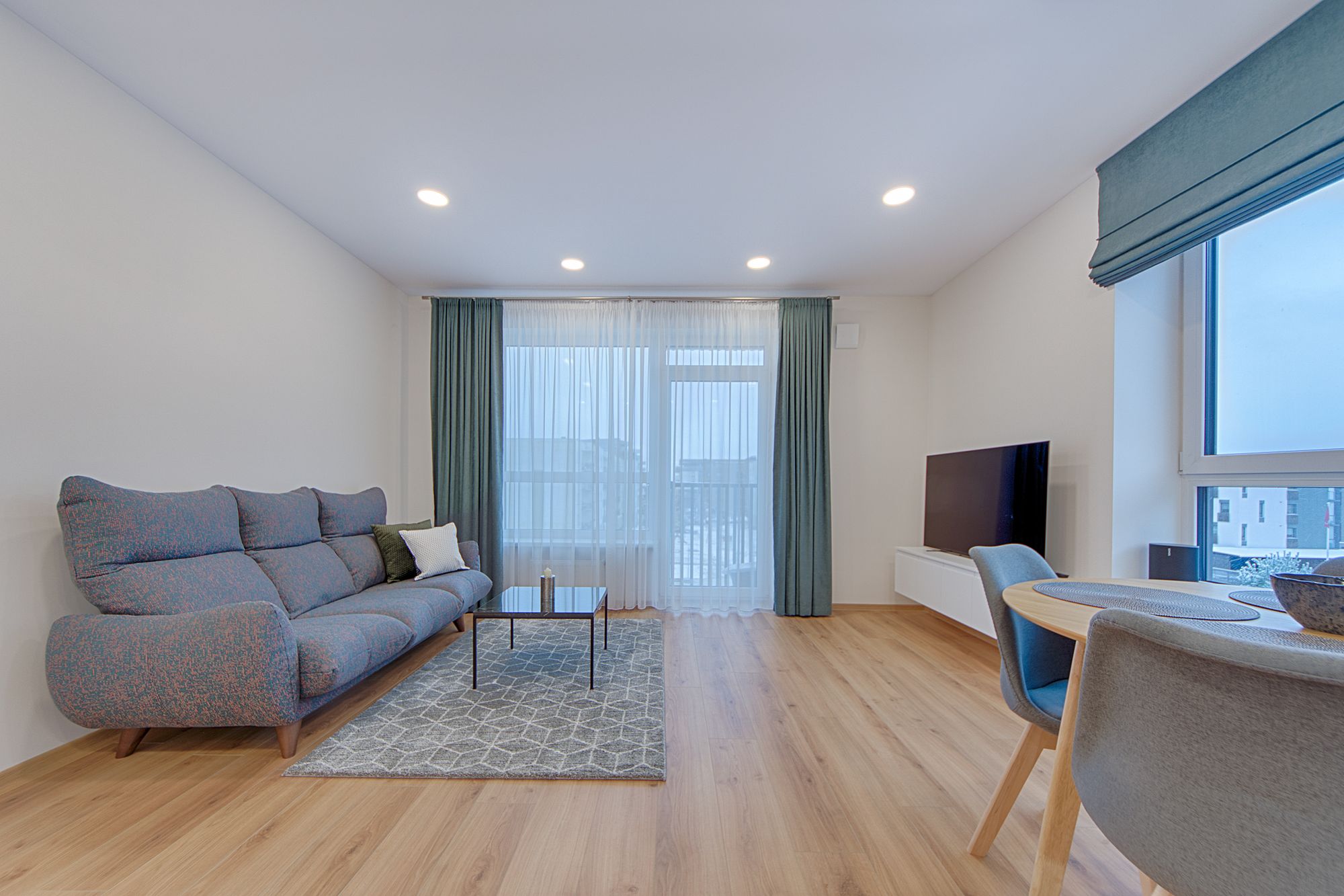 A clean, bright living room